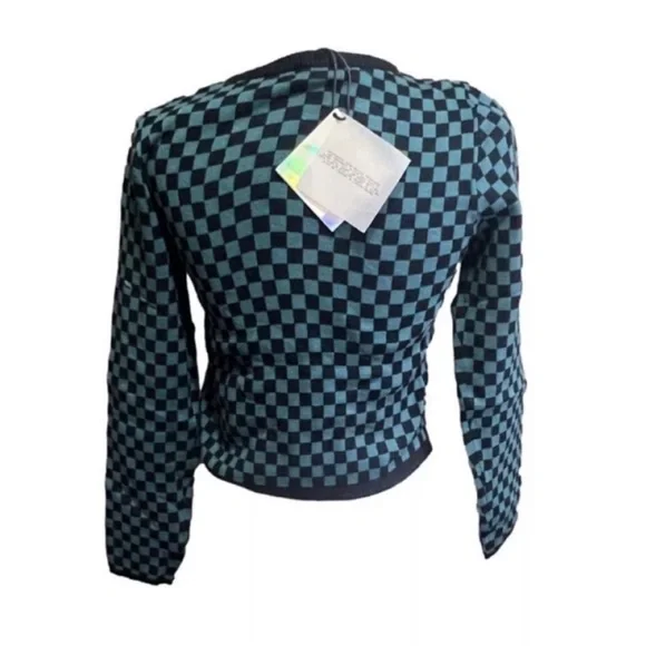 NWT Daydreamer Checkered Long Sleeve Crop Top Size L - Picture 3 of 5